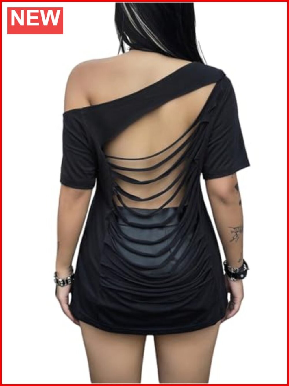 Plus Size Ripped Distressed Off Shoulder T-Shirt Short Sleeve